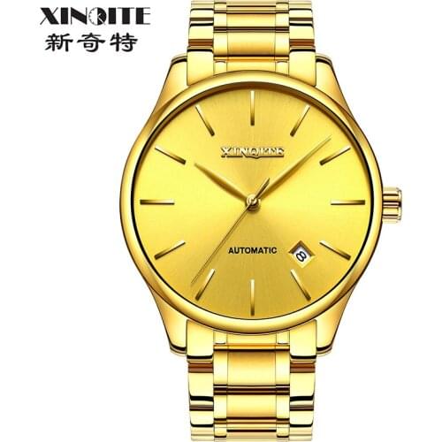 XINQITE Gold Man watch 2019 brand luxury Mechanic Watches Stainless Steel Waterproof Automatic Watch mechanical watch