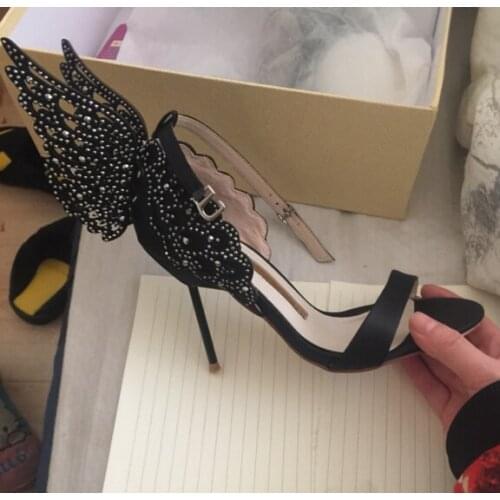 Real Picture Women Wing Sandals High Heel Shoes Women Shinning Butterfly Wedding Dress Sandal Size 42