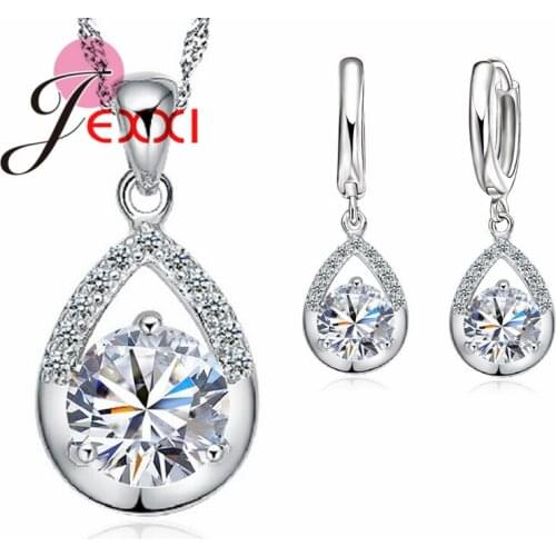 Elegant Fashion Jewelry Sets Pure 925 Sterling Silver White Gold Top Quality Earrings Necklace Set Women Wedding Dress SET