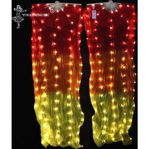 1 pair Belly Dance LED Fan Accessories Light LED Silk Fans Shiny Women LED Light Belly Dance Veil Performance Props With Battery