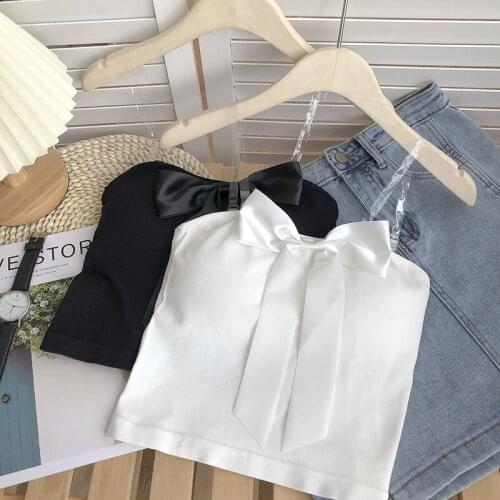 Womens Cotton Underwear Tube Tops Sexy Solid Color Top Fashion Sling Sports Tank Up Female Bow Comfort Brassiere Sexy Lingerie