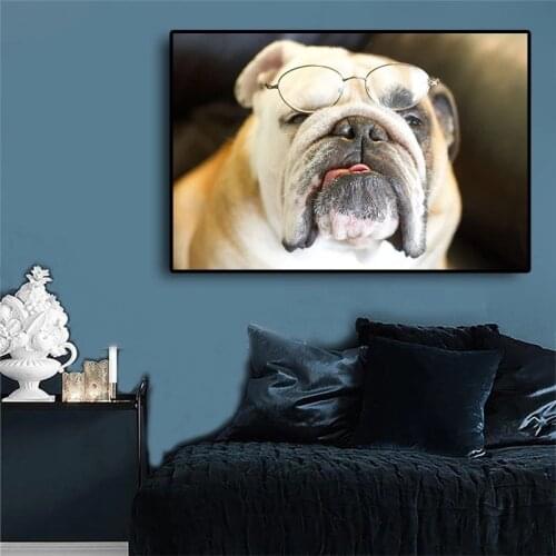 Animal Dog Canvas Art Posters And Prints, Scandinavian Bulldog, Nordic Art Wall Painting For Living Room, Nursery Decor