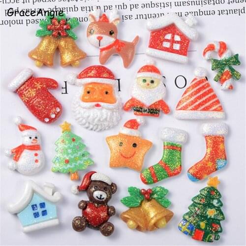 Mix Designs 20pcs Christmas Tree Shoes Snowman Gift Dessert Cartoon DIY Resin Flatback Cabochon Lucky Bag DIY Phone Case Beauty