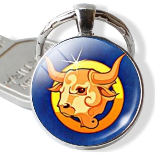 12 Zodiac Scorpio, Cancer, Aries, Gemini Key Chain / Key Ring with Gem Stone Cute Zodiac Sign