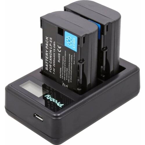 2PCS 2650mAh LP-E6 LP E6 lpe6 Battery + LCD Dual Charger for Canon EOS 5D 5D2 5DS R Mark II 2 III 6D 60D 60Da 7D 7D2 70D 80D