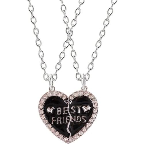 2-pcs-set Best Friend Necklaces Crystal Rhinestones Bff Friendship Pendant For Friends Birthday Gifts Jewelry Wholesale Choker