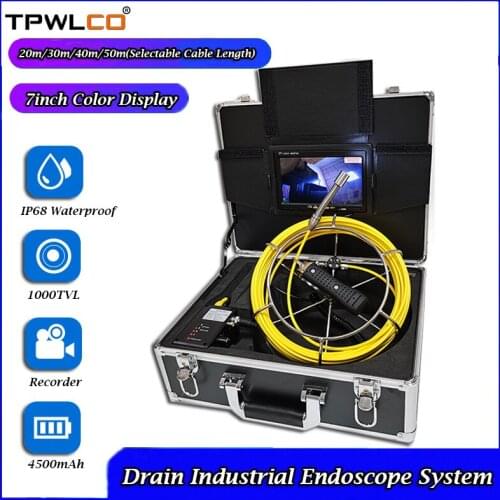 20-50m Cable 7inch Color Display Drain Industrial Endoscope System 17mm Pipe Pipeline Camera Inspection Support Video Recorder