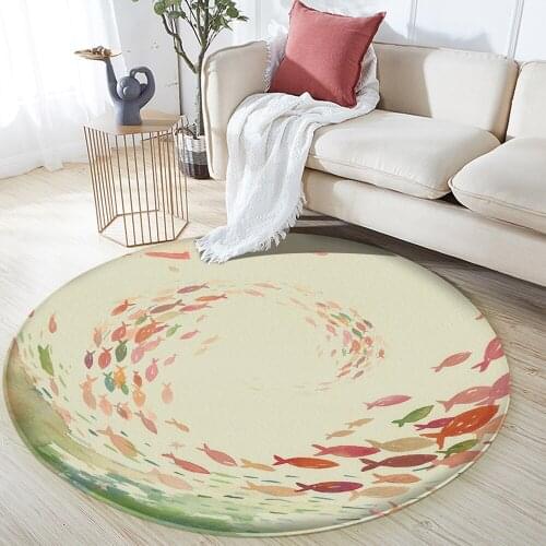 2021 Non-Slip Round Children Comfortable Carpet Children Flannel Cartoon Fish Carpet Baby Hand Print Carpet Baby Play Mat