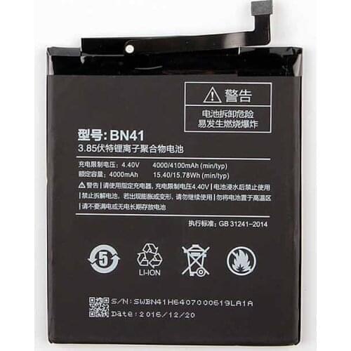 5pcs/lot BN41 Cellphone replacement Battery For Xiaomi Redmi Redrice Note4 Note 4X 4000mah Mobile Phone Li-ion battery