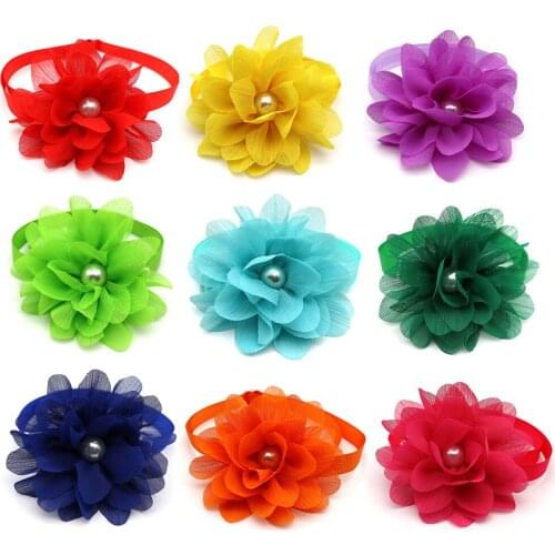 50 Pcs Puppy Cat Pet Bowties Chiffon Flower Style Bow Tie Adjustable Puppy Dog Bow tie Necktie Dog Grooming Dog Accessories