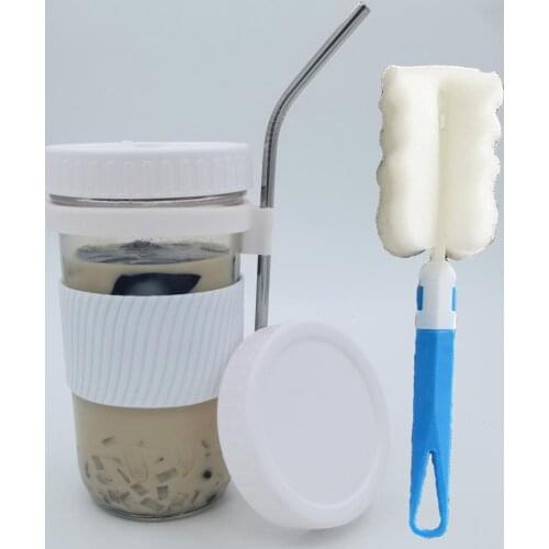 650ml 7-in-1 Anti-scald Non-slip Water Bottle Glass Cup with Straw for Mason Jar