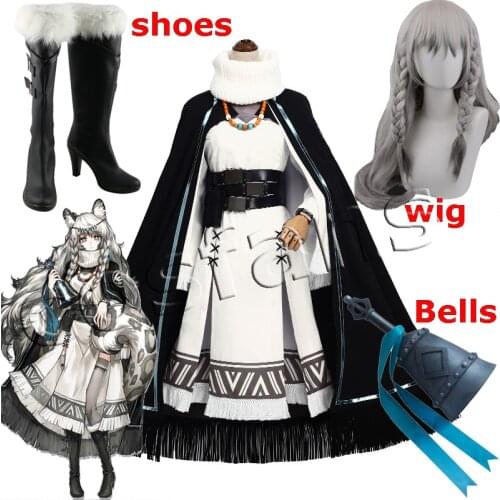 Arknights Pramanix Cosplay Costume Women Halloween Costume Arknights Pramanix Long Grey Hair Arknights Pramanix Cosplay Wig+cap