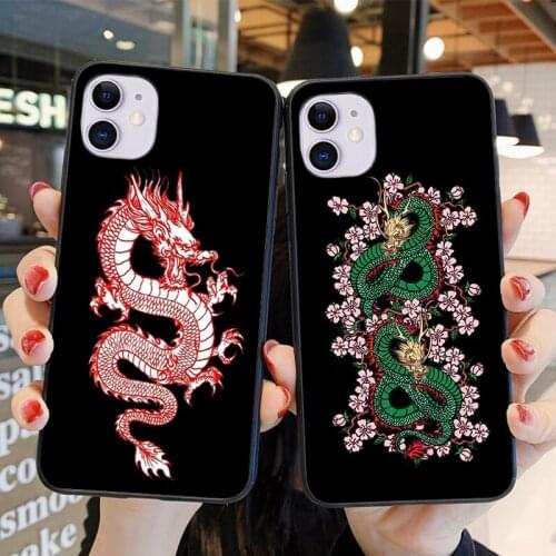 Dragon Flower Shell Soft TPU Silicone Black Phone Case for iPhone 11 12Pro MAX 6 6S 7 7plus 8 8Plus X XS MAX XR SE20