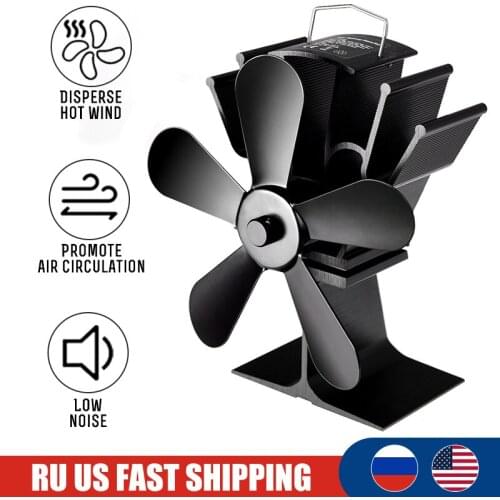 Black Fireplace Fan 5 Blade Heat Powered Stove Fan Log Wood Burner Eco Friendly Quiet Fan Home Efficient Heat Distribution