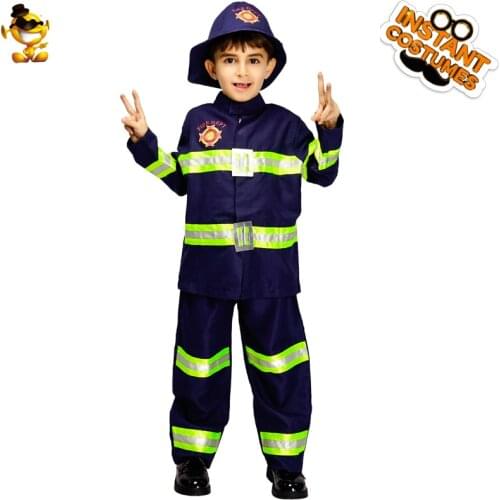 DSPLAY Handsome Boys Child Fireman Costume New Style Firefighter Boys Cool Fancy Suit Cosplay for Carnival Party Costumes
