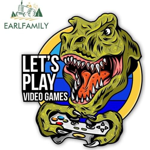 EARLFAMILY 13cm x 11.7cm Cartoons T-REX Car Sticker Angry Dinosaur Gamer Play Game Car Styling Vinyl Decals Cover Scratches