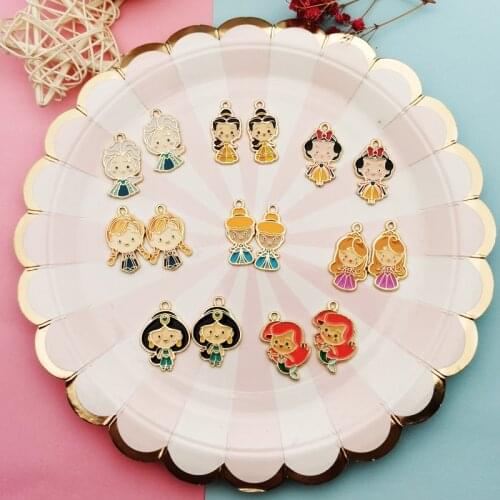 10pcs/pack Girl princess mermaid Enamel Charms Metal Gold Pendants Handmade Craft Charms for Jewelry Making
