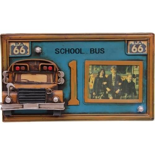 Photo Frame School Bus Metal Decor Vintage Decorative Gift Trinket Miniature Nostalgic Handmade Hand Painted Quality
