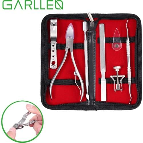 GARLLEN 7 IN 1 Pro Fix Ingrown Toenail Manicure Pedicure Foot Care Stainless Steel Recover Correction Tools With PU Bag