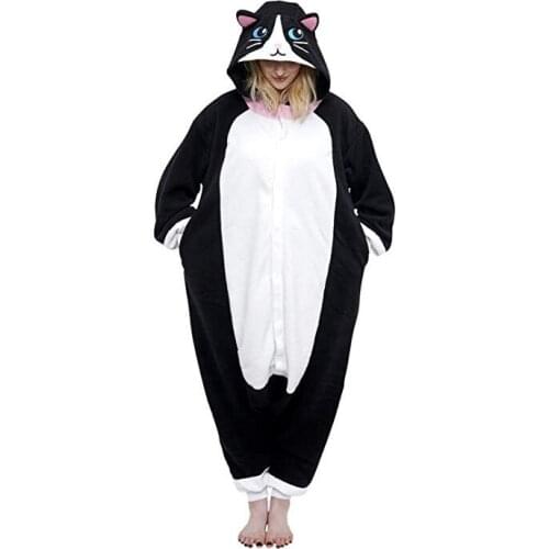 Black Cat Kigurumi Onesie Adult Pajamas Men Animal Cosplay Costume Women Jumpsuit Kitty Pyjamas Winter Sleepwear For Halloween