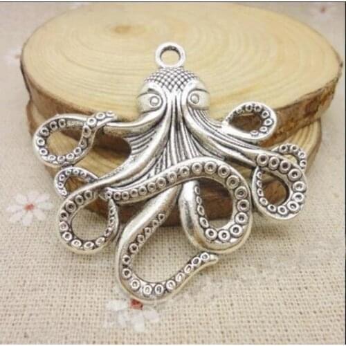 2pcs Octopus Key Steampunk Nautical Squid Kraken Antique Tibetan Silver Pendant Finding Accessories Vintage bracelet Necklace