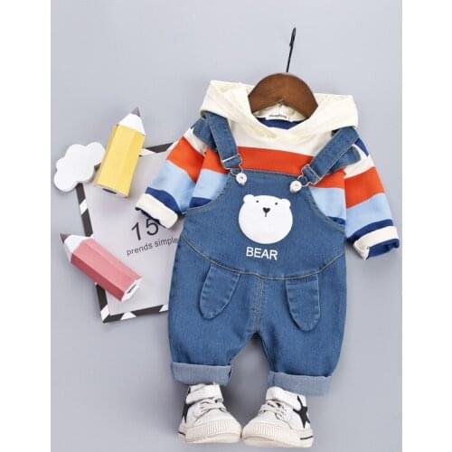 Baby Kids Sets Autumn Children Clothes Infant Suits Boys Girls Letter Cartoon BEAR T Shirt Bib Overalls Toddler Cotton Clothing