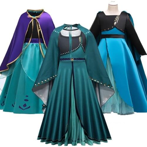 Girls Anna Dress Anna Cosplay Snow Queen Costume Kids Long Sleeve Green Winter Dress Girl Birthday Party Carnival Costume