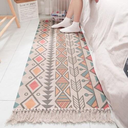 Floor Mat Household Floral Print Carpet Tassel Footcloth Decorative Foot Pad Cloth Bedroom Living Room Home Weave Carpets