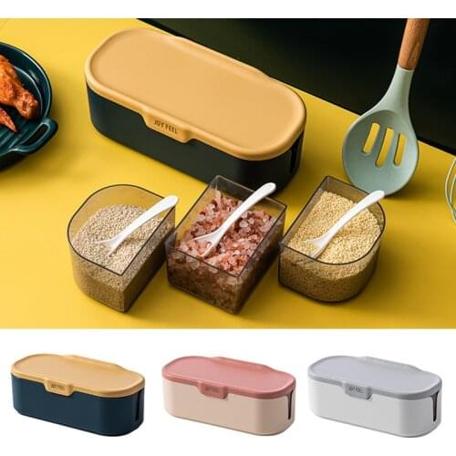 Kitchen 4 Compartment Seasoning Box Spice Jar Salt Pepper Container Set Seasoning Box with Spoon Kitchen Supplies