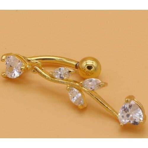 Lateefah Stainless Steel Leaf Shaped Belly Button Ring Body Jewelry Piercing Rhinestone Navel Umbilical Nail Belly Dance Jewelry