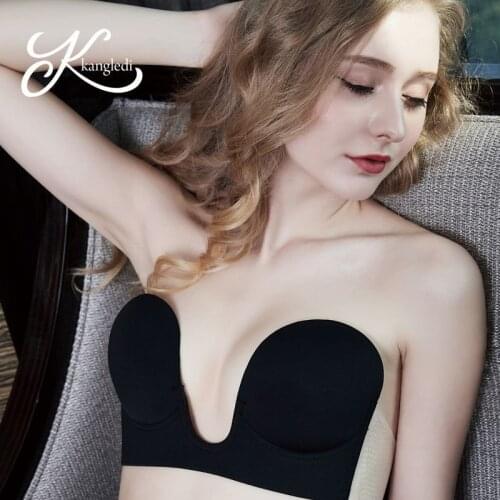Hot a piece of deep U silicone bra flank gathered invisible chest sticker sticker strapless underwear sexy bra bras