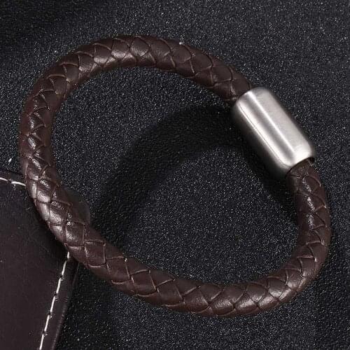 Fashion Brown/Black 8mm Leather Braided Bracelet Men Magnetic Buckle Trendy Bracelets Bangles Male Wrist Band Gifts S731
