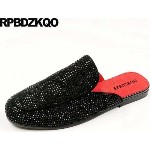 Nice designer shoes men high quality slip on black embroidery leather casual fashion breathable mules closed toe 2019 slides