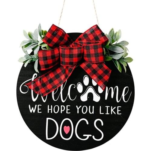 Welcome Dog Sign Porch Decor Rustic Wooden Door Hangers Front Door Outdoor Hanging Vertical Sign Front Door Decoration