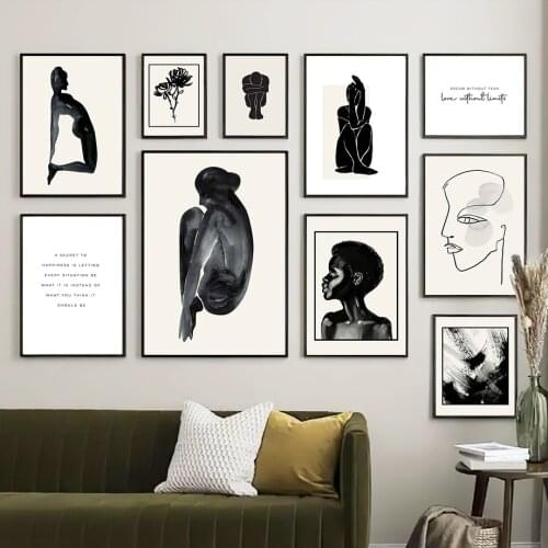 Wall Art Canvas Painting Abstract Girl Body Face Black White Nordic Posters And Prints Wall Pictures For Living Room Salon Decor