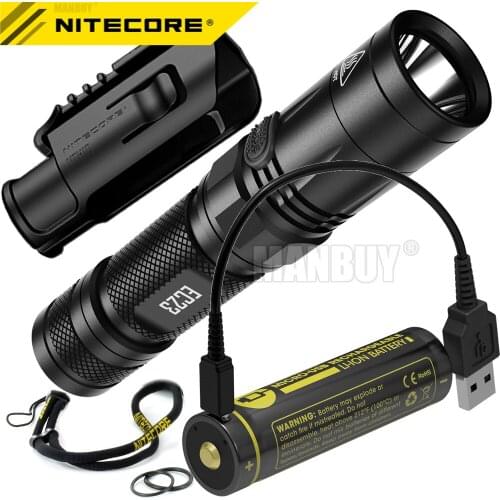 NITECORE EC23 Flashlight NTH10 Holster 18650 USB Port Rechargeable Battery 1800 Lumen Cree LED Torch Security Duty Free Shipping
