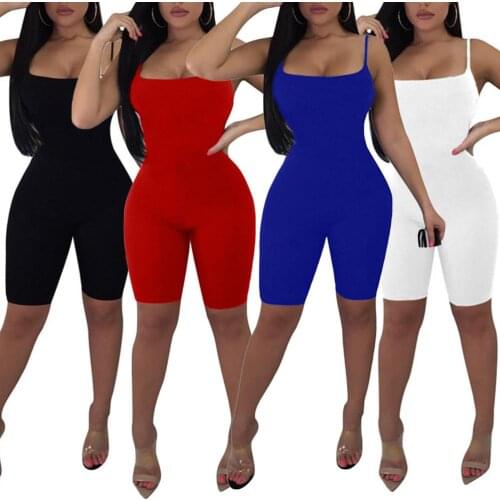 Solid Color Sexy Women Sleeveless Skinny Elastic Nightclub Sport Jumpsuit Romper
