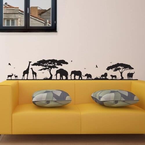 Huge Safari Animal Elephant Giraffe Wall Sticker Kids Room Africa Tiger Jungle Forest Tree Bird Zoo Wall Decal Nursery Vinyl Dec