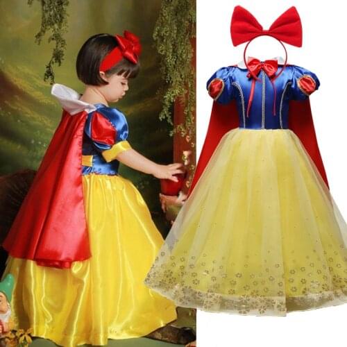 4-10Y Girls Dress Kids Halloween Cospaly Costome Girl Snow White Role Play Princess Dresses Fantasty Children Birthday Clothing