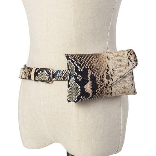 Hot New Womens Snake skin Pu Leather Waist bag belt Fashion Ladies Belt with Waist pack for Travel Phone Pouch change Pouch