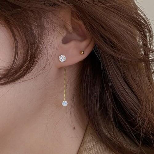 Simplest Zircon Beads Earrings For Women High Quality Long Chain Gold Earring Korean Ladies Elegant Ear Jewelries Girl Gifts