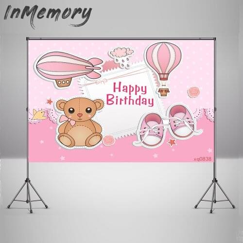 Pink Hot Air Balloons Backdrop Custom Newborn Baby Shower Photography Background Bear Girls Birthday Banner Photocall