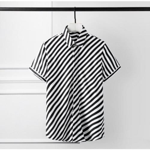 Summer Stripe Mens Shirts Luxury Tencel Cotton Short Sleeve Mens Dress Shirts Camisa Masculina Plus Size 4xl Slim Fit Shirts Man