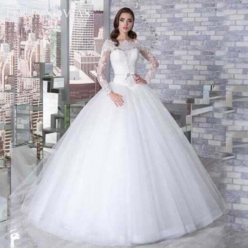 Louis Novias Long Sleeve Sexy Wedding Dress 2020 New Fashion Deep Sweetheart Beading Appliques Floral Print Wedding Dress Turkey