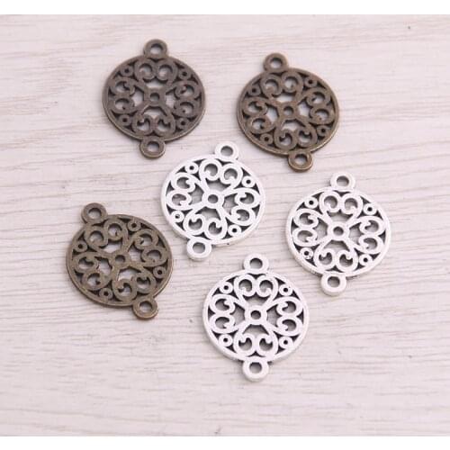SWEET BELL 40PCS 18*24mm New Product Two Color Openwork Flowers Charms Plant Connector Jewelry Metal Alloy Jewelry Marking