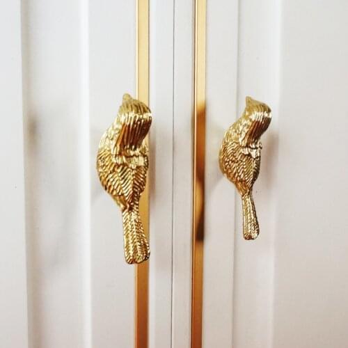HXS Modern Copper Bird Shaped Handles Golden Solid Brass Cabinet Door Knobs Dresser Pullers DIY Furniture Handle Hardware
