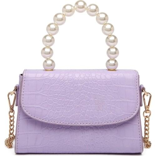 New Style Bag Womens Fashion Pearl Handbag Simple and Versatile One Shoulder Small Square Bag Small Group Retro Chain Diagonal