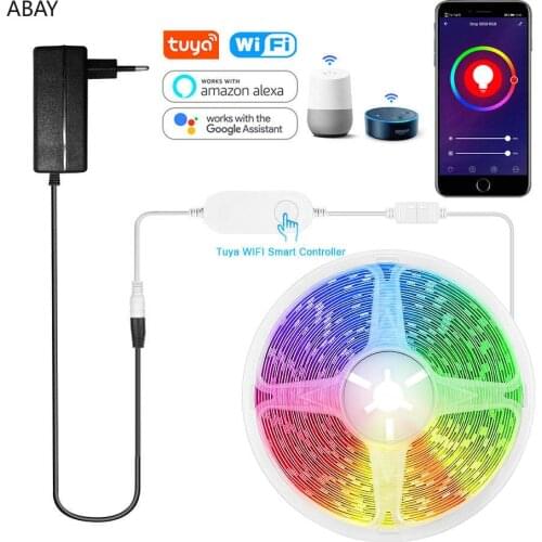 RGB LED Strip Light with Tuya Smart Life APP Wifi Controller 12V 5050 30led/m LED Flexible Strip Work With Alexa Google Home