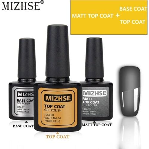 MIZHSE 10ml Nail Top Base Coat Matt Nail Polish Esmalte Permanente UV LED Top Without A Sticky Layer Gel Nail Polish Protect