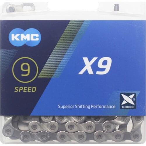 KMC Bike Chain X9 MTB Bicycle Chains 9 Speeds X Series Durable Silver/ Grey Chain with Plastic Box